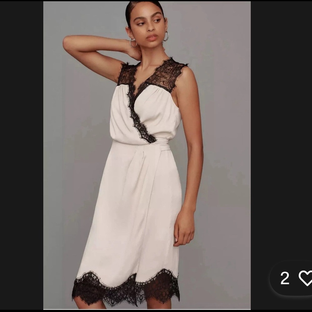 By Anthropologie Sleeveless V-Neck Lace Wrap Midi Dress